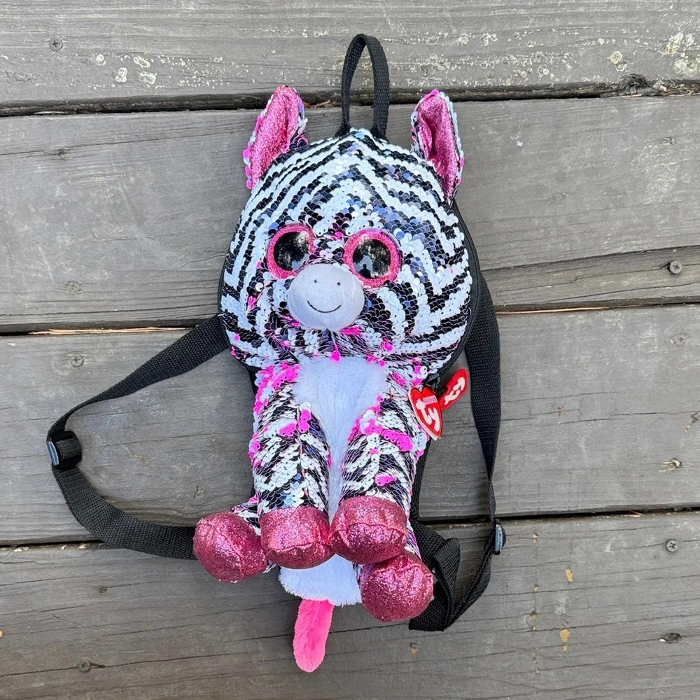 NWT Ty Zoey Sequin Zebra Plush Backpack